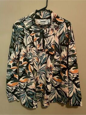 Sports Savvy 1X Tropical Floral Quarter Zip Pullover Golf Athleisure Okus